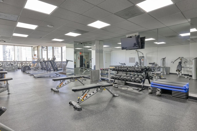 2016 Main St Unit 1502, Houston, TX 77002 - workout area with a paneled ceiling