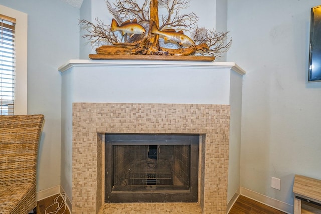 14434 E Cabana St Unit 319, Corpus Christi, TX 78418 - detailed view of a fireplace, wood finished floors, and baseboards