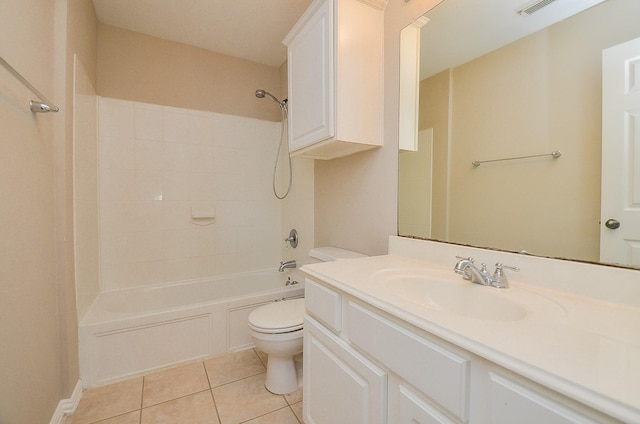 902 Aqua Vista Ln, Rosenberg, TX 77469 - bathroom with toilet, vanity, tile patterned floors, and bathtub / shower combination