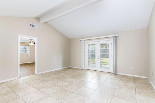 5807 Silver Forest Dr, Houston, TX 77092 - unfurnished room featuring french doors, light tile patterned flooring, and ceiling fan