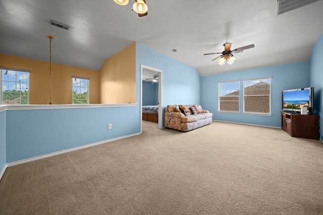 2223 Caroline Park Ln, Spring, TX 77386 - sitting room featuring a ceiling fan, baseboards, carpet floors, and lofted ceiling