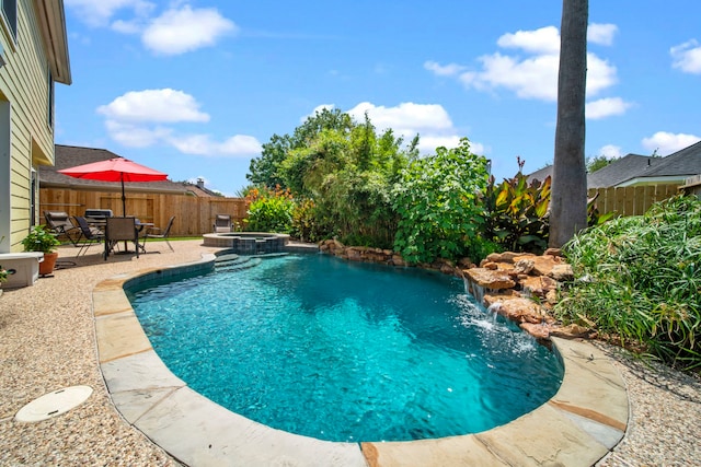 2223 Caroline Park Ln, Spring, TX 77386 - view of pool with a fenced backyard, a patio, and a pool with connected hot tub