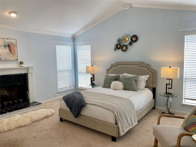 2478 Bering Dr Unit 2478, Houston, TX 77057 - bedroom with carpet, lofted ceiling, crown molding, baseboards, and multiple windows