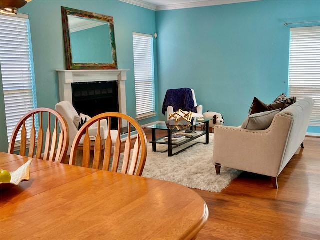 2478 Bering Dr Unit 2478, Houston, TX 77057 - living room with crown molding, wood finished floors, and a fireplace