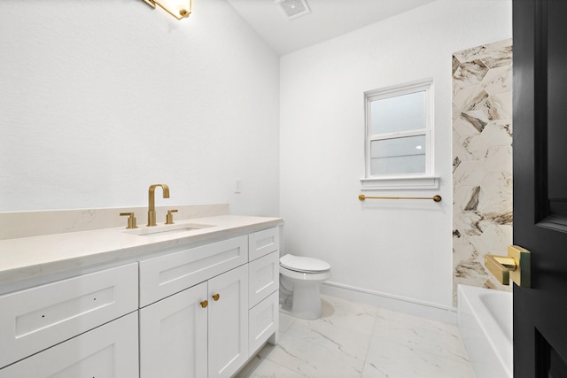 1013 E 28th St, Houston, TX 77009 - full bath featuring marble look tile flooring, toilet, vanity, and a bath
