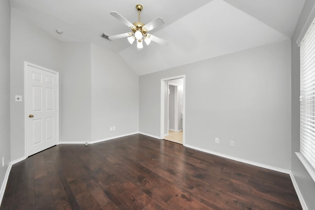 8742 Melting Shadows Ln, Houston, TX 77095 - unfurnished room with lofted ceiling, hardwood / wood-style flooring, ceiling fan, and baseboards