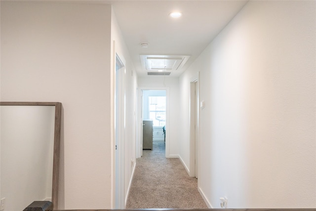 12327 Brandenburg Gate Dr, Houston, TX 77047 - corridor featuring attic access, light colored carpet, and baseboards