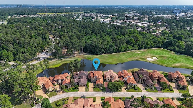 16119 Villa Fontana Way, Houston, TX 77068 - aerial view of property's location with a large body of water, nearby suburban area, and a golf club