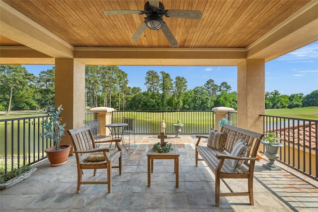 16119 Villa Fontana Way, Houston, TX 77068 - view of patio / terrace featuring view of scattered trees, ceiling fan, and view of golf course