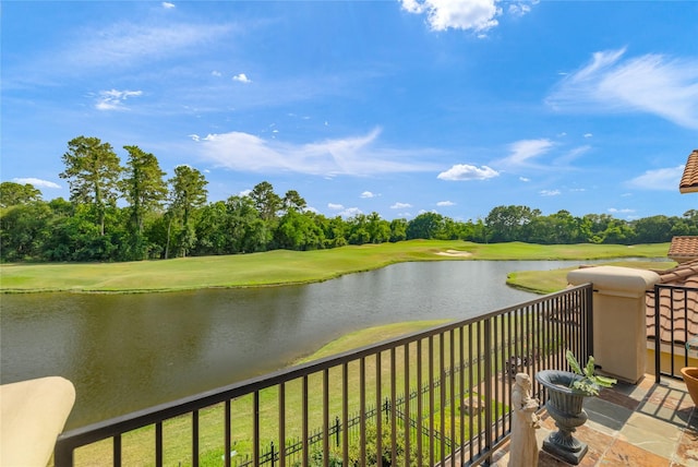 16119 Villa Fontana Way, Houston, TX 77068 - balcony featuring view of scattered trees, a water view, and golf course view