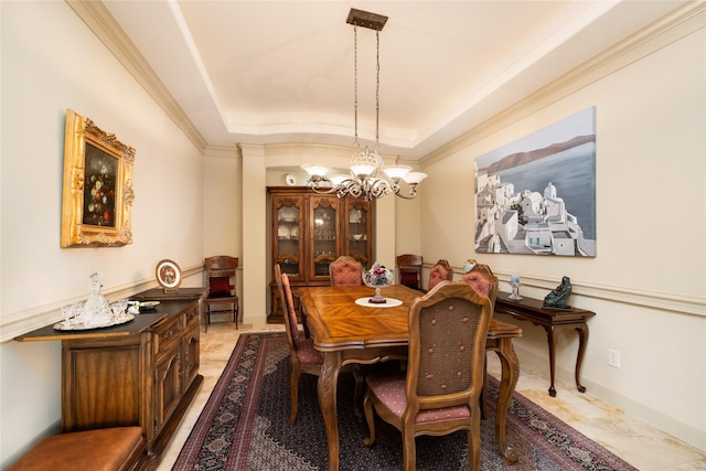 16119 Villa Fontana Way, Houston, TX 77068 - dining space with a raised ceiling, a chandelier, and ornamental molding