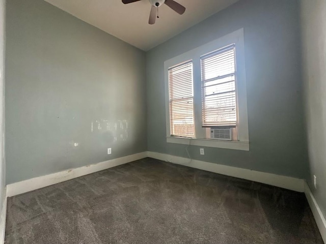 236 8th St, Somerville, TX 77879 - empty room with dark carpet, baseboards, ceiling fan, cooling unit, and lofted ceiling