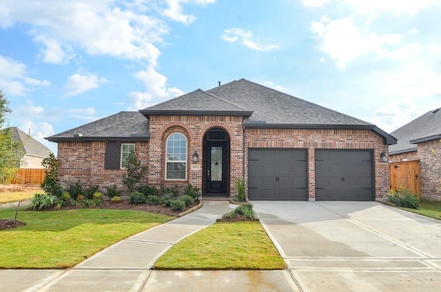 6802 Monarch Falls Ln, Katy, TX 77493 - french provincial home with roof with shingles, brick siding, an attached garage, and driveway