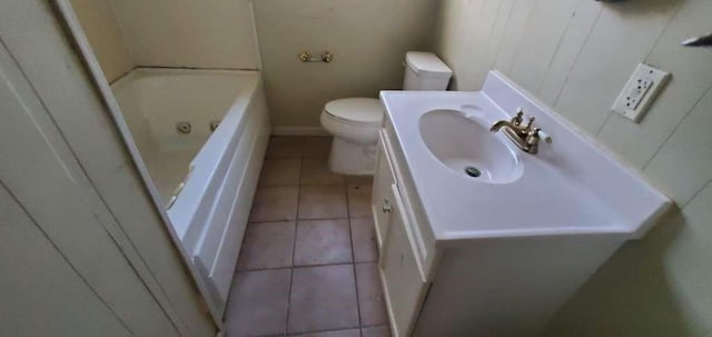6136 25th St, Groves, TX 77619 - full bathroom with tile patterned flooring, a bath, toilet, vanity, and a shower