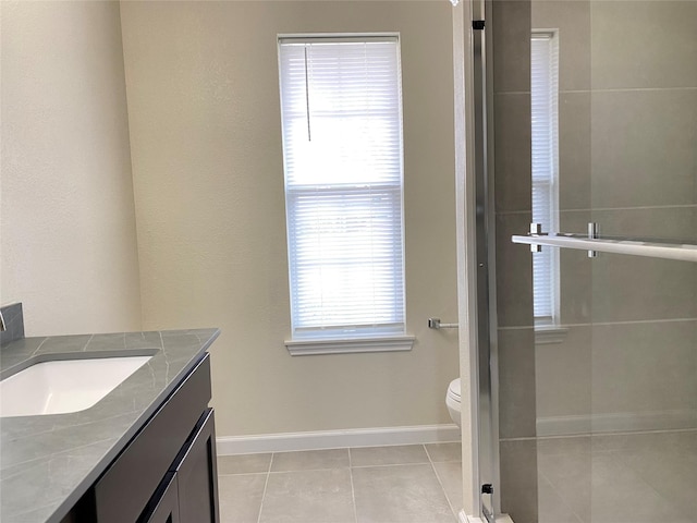 301 Old Bayou Dr, Dickinson, TX 77539 - full bathroom with vanity, a stall shower, and tile patterned floors