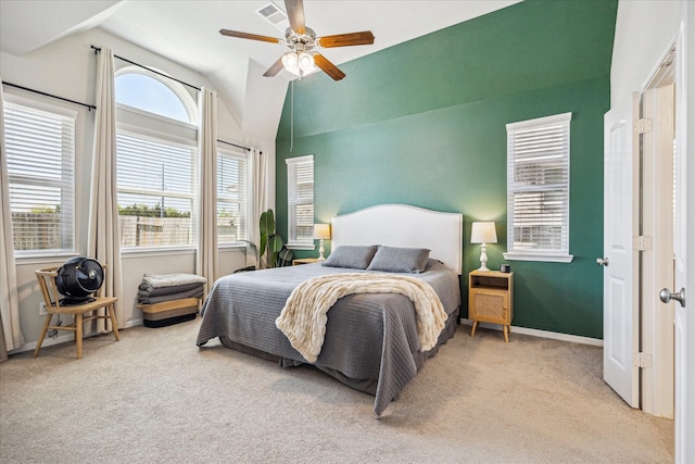 1861 Kenley Way, Alvin, TX 77511 - carpeted bedroom with vaulted ceiling, ceiling fan, and baseboards