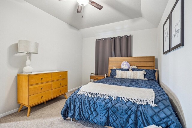 1861 Kenley Way, Alvin, TX 77511 - bedroom featuring light carpet, vaulted ceiling, baseboards, and a ceiling fan