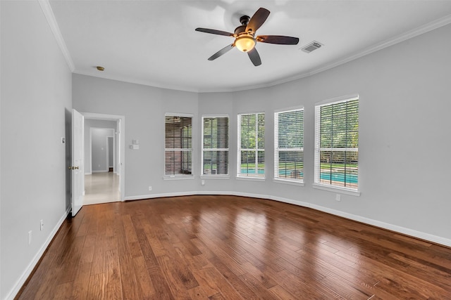 1930 Crisfield Dr, Sugar Land, TX 77479 - spare room featuring ceiling fan, ornamental molding, baseboards, and hardwood / wood-style flooring