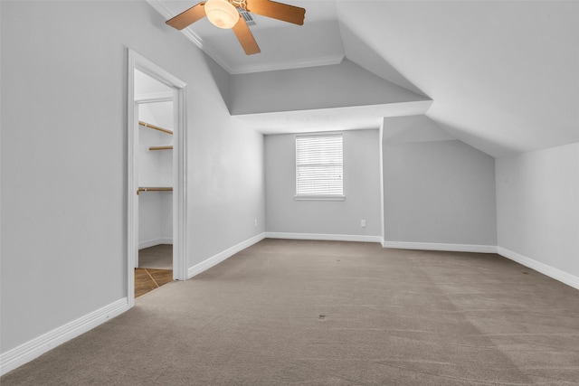 1930 Crisfield Dr, Sugar Land, TX 77479 - additional living space featuring carpet floors, a ceiling fan, lofted ceiling, and baseboards