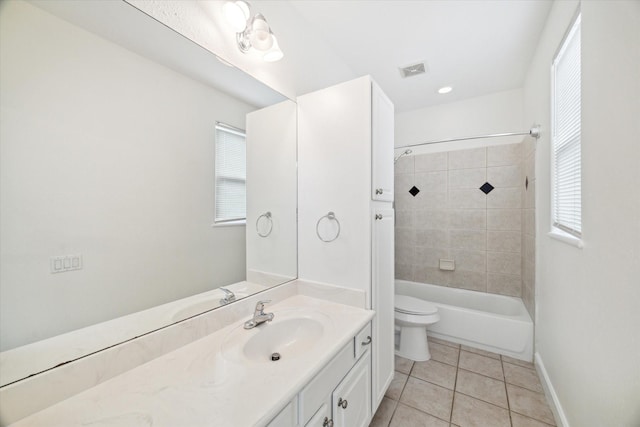 2402 Calumet St Unit C, Houston, TX 77004 - bathroom with toilet, vanity, tile patterned flooring, shower / tub combination, and baseboards