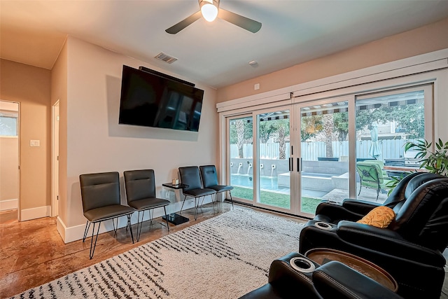 536 Rutland Pl, Houston, TX 77007 - living area featuring baseboards, a ceiling fan, and french doors
