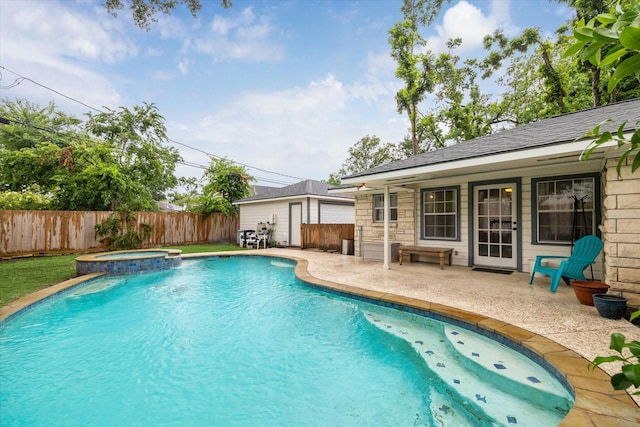 1219 Candlelight Ln, Houston, TX 77018 - view of swimming pool with a fenced backyard, a patio, and a pool with connected hot tub