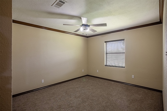105A Butler Rd, Vidor, TX 77662 - carpeted empty room with ornamental molding, a ceiling fan, a textured ceiling, and baseboards