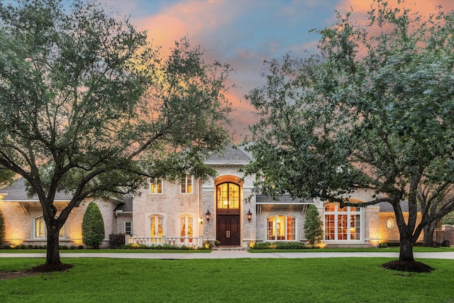 10911 Kemwood Dr, Houston, TX 77024 - view of front of property featuring french doors, a front lawn, and curved driveway