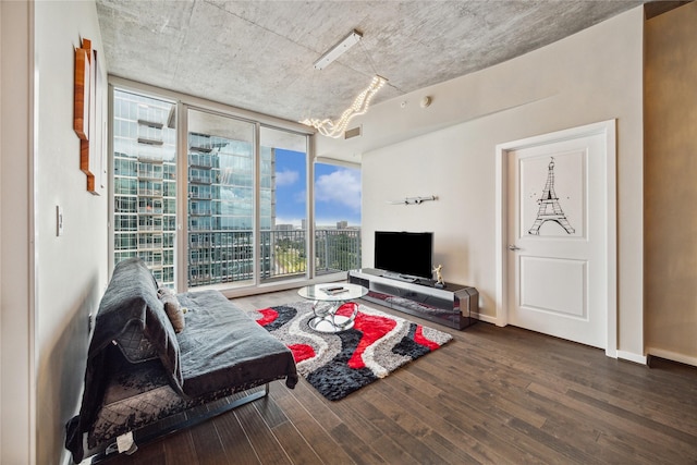 5925 Almeda Rd Unit 12314, Houston, TX 77004 - living area featuring floor to ceiling windows, wood finished floors, and baseboards