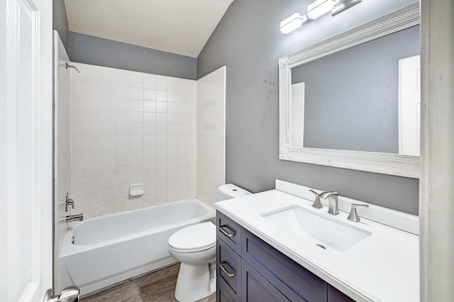 1752 Cypress Meadows Dr, Dickinson, TX 77539 - full bath with vanity, toilet, wood finished floors, and bathing tub / shower combination