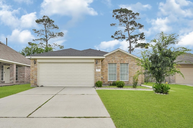 3902 Cary Creek Dr, Baytown, TX 77521 - view of front facade featuring driveway, a garage, a front lawn, and brick siding