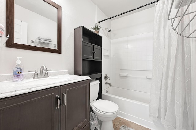 3902 Cary Creek Dr, Baytown, TX 77521 - bathroom featuring shower / tub combo, toilet, vanity, and tile patterned floors