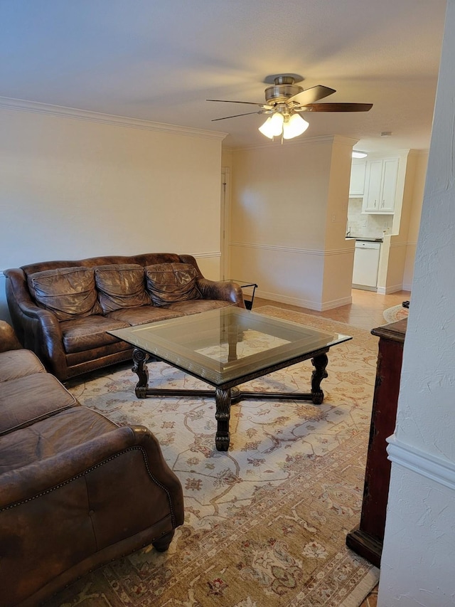 14515 Wunderlich Dr Unit 1703, Houston, TX 77069 - living area featuring a ceiling fan and crown molding