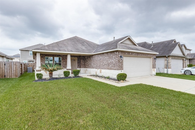 619 Palo Alto Ct, Rosharon, TX 77583 - ranch-style house with an attached garage, brick siding, driveway, and central air condition unit