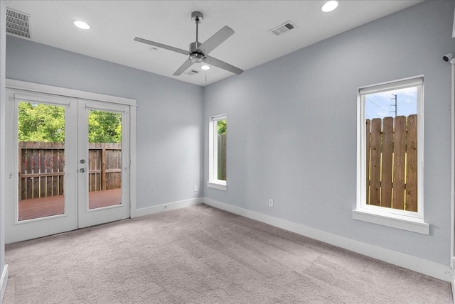 2607 Mcilhenny St, Houston, TX 77004 - carpeted spare room with french doors, baseboards, recessed lighting, and a ceiling fan
