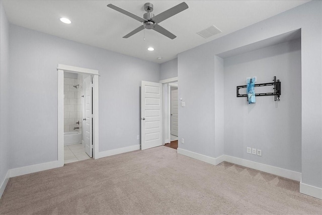 2607 Mcilhenny St, Houston, TX 77004 - unfurnished bedroom with carpet, baseboards, recessed lighting, ensuite bathroom, and ceiling fan
