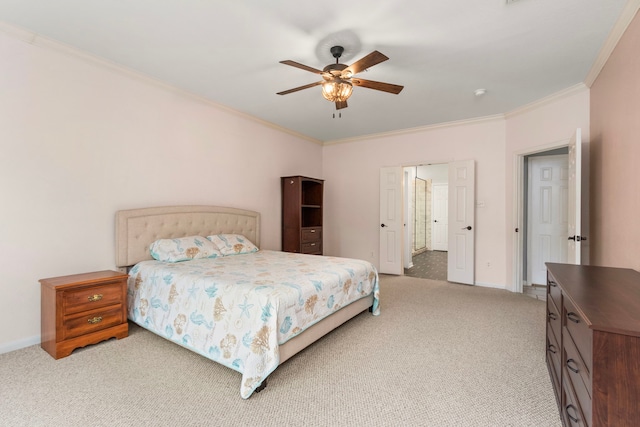 3815 Griffin Ln, Missouri City, TX 77459 - bedroom with carpet, crown molding, baseboards, and ceiling fan