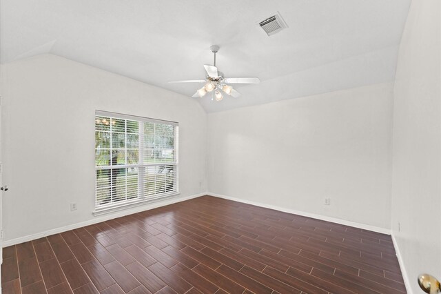 3303 Hickory Knoll Dr, Pearland, TX 77581 - unfurnished room with vaulted ceiling, dark wood-style floors, ceiling fan, and baseboards