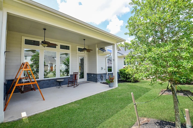 18234 Shoreline Vista Ln, Cypress, TX 77433 - view of grassy yard featuring a ceiling fan