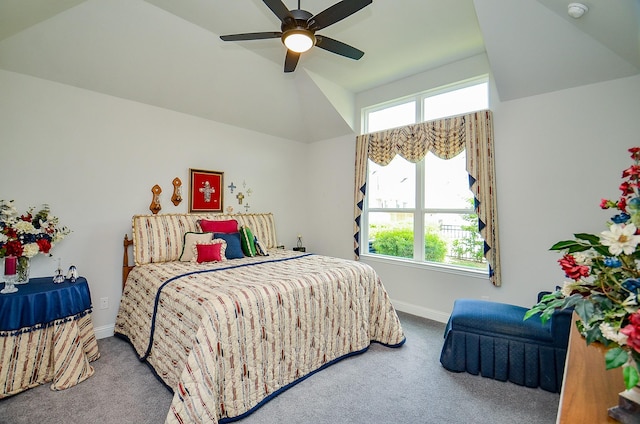 18234 Shoreline Vista Ln, Cypress, TX 77433 - carpeted bedroom with baseboards, lofted ceiling, and ceiling fan