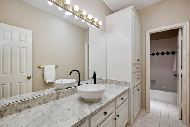 12126 Oak Park Dr, Houston, TX 77070 - bathroom featuring vanity, tile patterned floors, and shower / bath combination