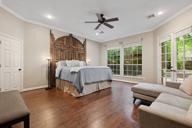 12126 Oak Park Dr, Houston, TX 77070 - bedroom with wood finished floors, multiple windows, recessed lighting, baseboards, and crown molding