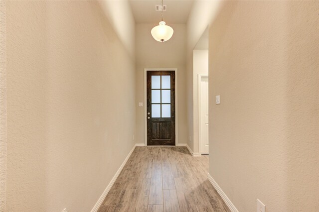 28418 Asher Falls Ln, Fulshear, TX 77441 - doorway with light wood-type flooring and baseboards