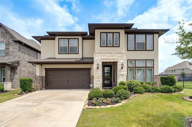 11702 Twin Creeks Hill Dr, Cypress, TX 77433 - prairie-style house featuring stucco siding, concrete driveway, an attached garage, and stone siding