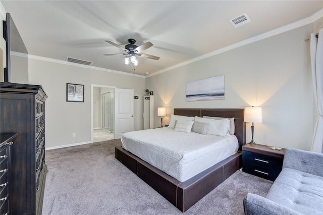 11702 Twin Creeks Hill Dr, Cypress, TX 77433 - bedroom with carpet floors, crown molding, baseboards, and ceiling fan
