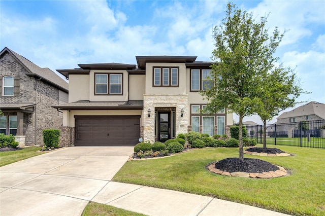 11702 Twin Creeks Hill Dr, Cypress, TX 77433 - prairie-style home with stucco siding, concrete driveway, a garage, and stone siding