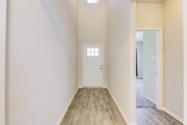21430 Costalinda Dr, Cypress, TX 77433 - doorway featuring light wood finished floors, baseboards, and a towering ceiling