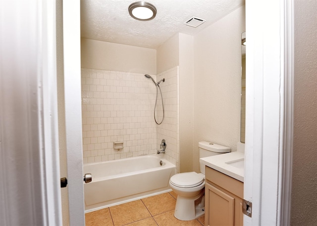 194 Moonridge Dr, Houston, TX 77015 - full bathroom with toilet, shower / bath combination, vanity, tile patterned flooring, and a textured ceiling
