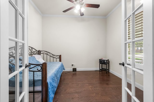 122 Cherry Oak Ln, Montgomery, TX 77316 - bedroom with french doors, dark wood-type flooring, ornamental molding, and baseboards