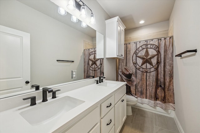 538 Still Water Ridge Ln, Sealy, TX 77474 - bathroom with double vanity, tile patterned flooring, toilet, and recessed lighting